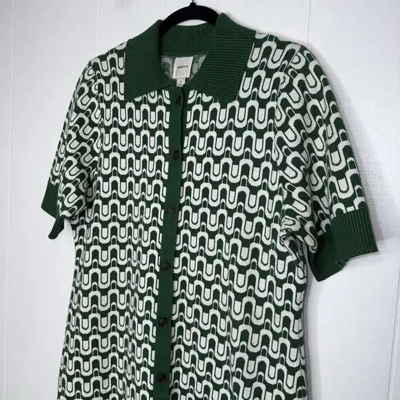 Maeve Anthropologie Collared Button Front Knit Mini Dress Green Mod Print 1X - Picture 5 of 7